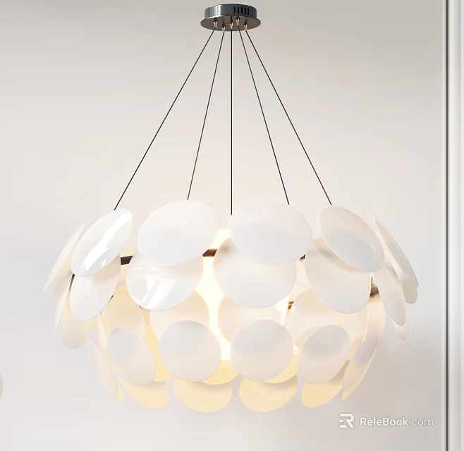 Modern White Chandelier With Multiple Circular Discs And Hanging Design For Interior Decor 3d model 