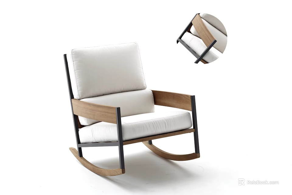 Modern Single Sofa Rocking Chair Design With White Cushion And Wooden Frame 3d model 