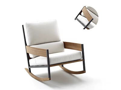 Modern Single Sofa Rocking Chair Design With White Cushion And Wooden Frame 3d model