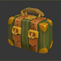 Cartoon Style 3D Suitcase With Green Orange Body Yellow Corners And Handle