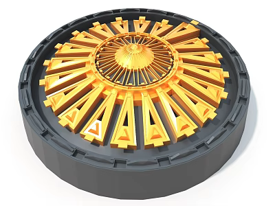 Geometric Circular Art Installation With Golden Radial Patterns And Black Base 3d model