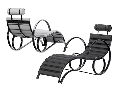 Modern Black Metal Frame Lounge Chairs With Striped Seats And Curved Design 3d model
