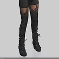 Black Thigh High Boots With Lace Details And Lace Up Design