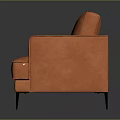 Modern Orange Two Seater Sofa With Upholstered Surface And Black Metal Legs