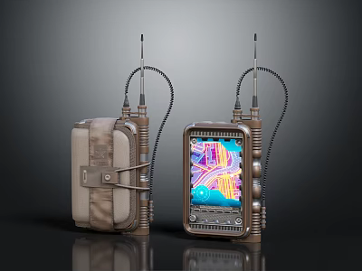 Vintage Portable Devices With Leather Cover Metal Antenna And Color Screen 3d model