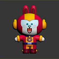 Playful Game and Movie Character With Rabbit Ears Pink Yellow Blue Headphones Blue Eyes Badge