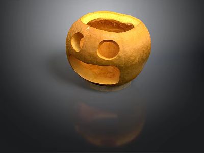 Yellow Smiley Shaped Carved Container With Eye Mouth Holes And Textured Surface 3d model