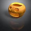 Yellow Smiley Shaped Carved Container With Eye Mouth Holes And Textured Surface