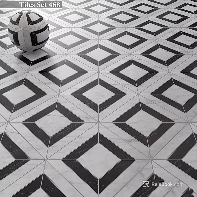 Black And White Diamond Pattern Floor Tiles In Marble Geometric Design 3d model 