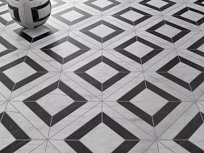 Black And White Diamond Pattern Floor Tiles In Marble Geometric Design 3d model