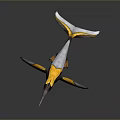 Colorful Flying Bird with Black Yellow White Feathers Long Beak and Orange Feet