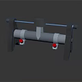 Industrial Mechanical Device With Metal Frame Black Support Stands Cylindrical Body Red Knobs