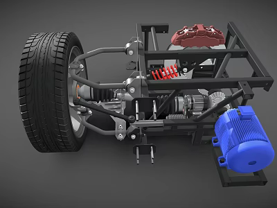Industrial Equipment Chassis Featuring Tire Metal Frame Brake System Blue Motor And Spring 3d model