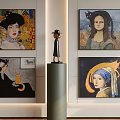 Classic Portrait Paintings With Cat Elements In Modern Interior 3d model