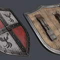 Medieval Shields Featuring Red White Design Eagle Emblem Wooden Leather Straps And Metal Rivets