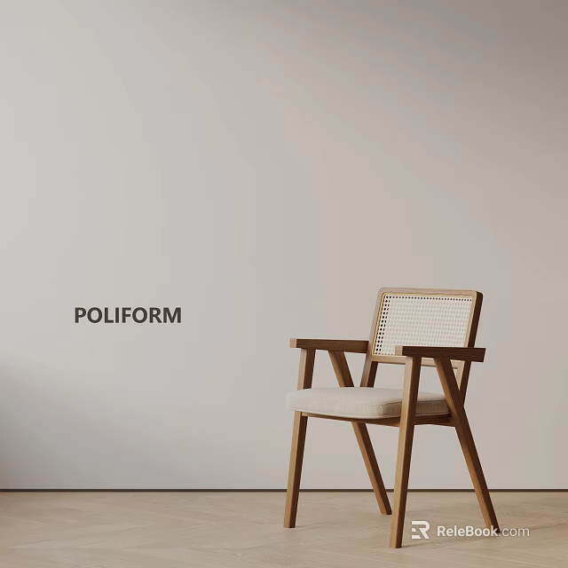 Minimalist Dining Chair With Wooden Frame Rattan Backrest And Light Seat 3d model 