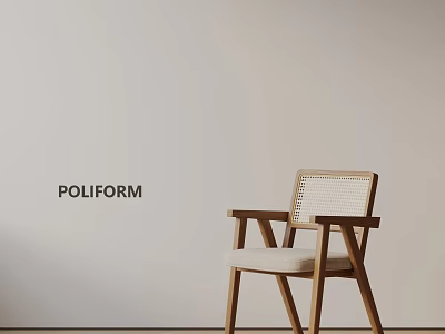Minimalist Dining Chair With Wooden Frame Rattan Backrest And Light Seat 3d model