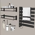 Modern Bathroom White Towels On Black Shelves And Towel Rack With Toilet Paper