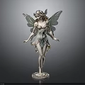 Woman Shaped Fairy Statue With Colorful Wings Flower Crown And Decorative Outfit On Pedestal 3d model