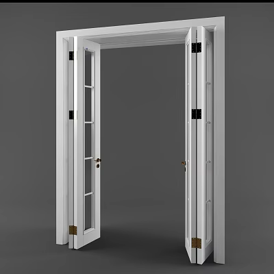 White Interior Folding Door With Glass Panels And Metal Hinges Design 3d model