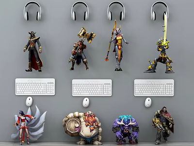 Various Game and Movie Characters with Headphones Keyboards and Mice 3d model