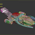 Futuristic Sci Fi Spaceship 3D Render With Silver Metallic Body And Blue Panels