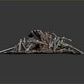 Modern Construction Debris Scene With Scattered Metal Bars And Dirt Mound
