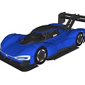 Blue Modern Sporty Race Car With Streamlined Design Large Rear Wing And Black Wheels