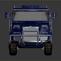 Blue Armored Tank With Six Wheels Roof Equipment And Red Stripe Design