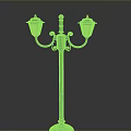 Classic Black Street Lamp With Double Illuminated Lanterns And Decorative Arms