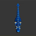 Cute Blue 3D Cartoon Dragon Character With White Horns Spikes And Tongue