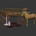 Vintage Wooden Carriage Pulled By Horse With Red Wheels And Solar Panels