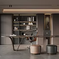 Modern Study Room Interior Design With Wooden Desk Comfortable Chair And Bookshelves