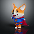 Adorable Corgi Plush Toy Wearing Blue Super Costume With Red Cape