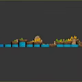 Cartoon Hexagonal Island Scene With Colorful Grass Trees Bridge And Rocks