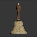 Vintage Metal Bell With Polished Wooden Handle And Shiny Rounded Body