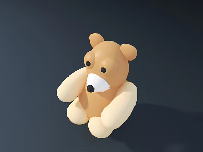 Brown Teddy Bear Doll with White Belly Black Eyes Nose Sitting on Dark Background 3d model