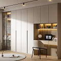 Modern Light Colored Wardrobe Interior Design With Sliding Doors And Glass Panel Lighting 3d model