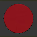 Round Dining Table With Red Tablecloth Pleated Edges And Metal Legs On Dark Background