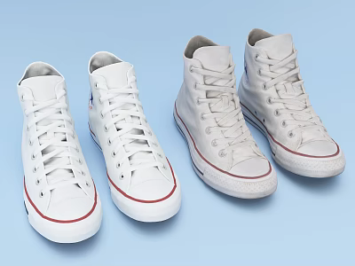 White High Top Canvas Shoes With Red Stripes And Multiple Pairs Design 3d model
