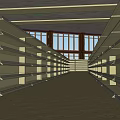 Supermarket Interior With Shelves Stocked With Grocery Products And Orange Ceiling Skylights