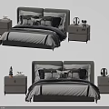 Modern Double Bed Setup With Gray Bedding Nightstands And Decorative Pillows 3d model