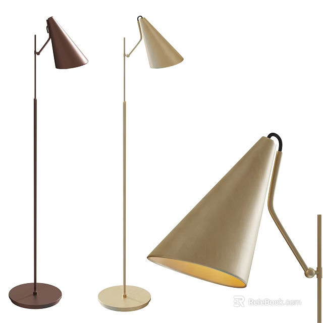 Modern Floor Lamps with Conical Shades and Sleek Poles in Beige and Brown Tones 3d model 
