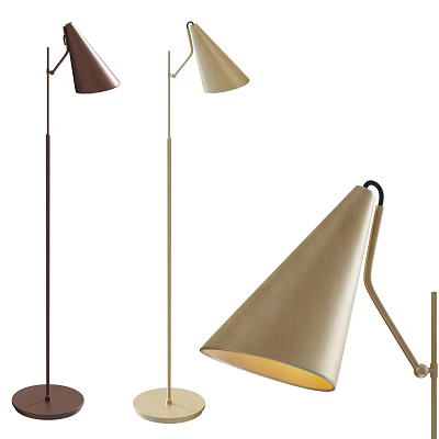Modern Floor Lamps with Conical Shades and Sleek Poles in Beige and Brown Tones 3d model