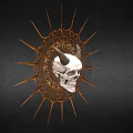 Medical Skull Anatomical Model With Golden Decorative Spiked Frame And Black Background