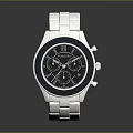 Luxury Silver Metallic Watch With Black Dial And Chronograph Design Features