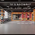Modern Gym Interior With Red Punching Bags Floor Markings And Fitness Equipment