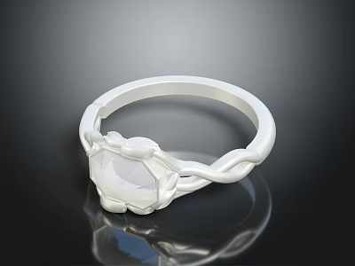 Elegant Silver Fashion Ring With White Gemstone And Braided Design Accent 3d model