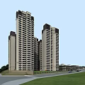 Modern High Rise Residential Building With Greenery Trees And Road Surroundings
