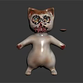 Cartoon Cat 3D Model Standing Pose With Extended Arms And Pink Paper On Black Background